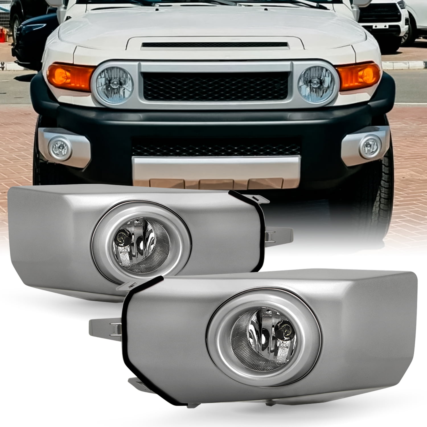 AKKON Fits 20072014 Toyota FJ Cruiser Chrome Fog Lights Pair w