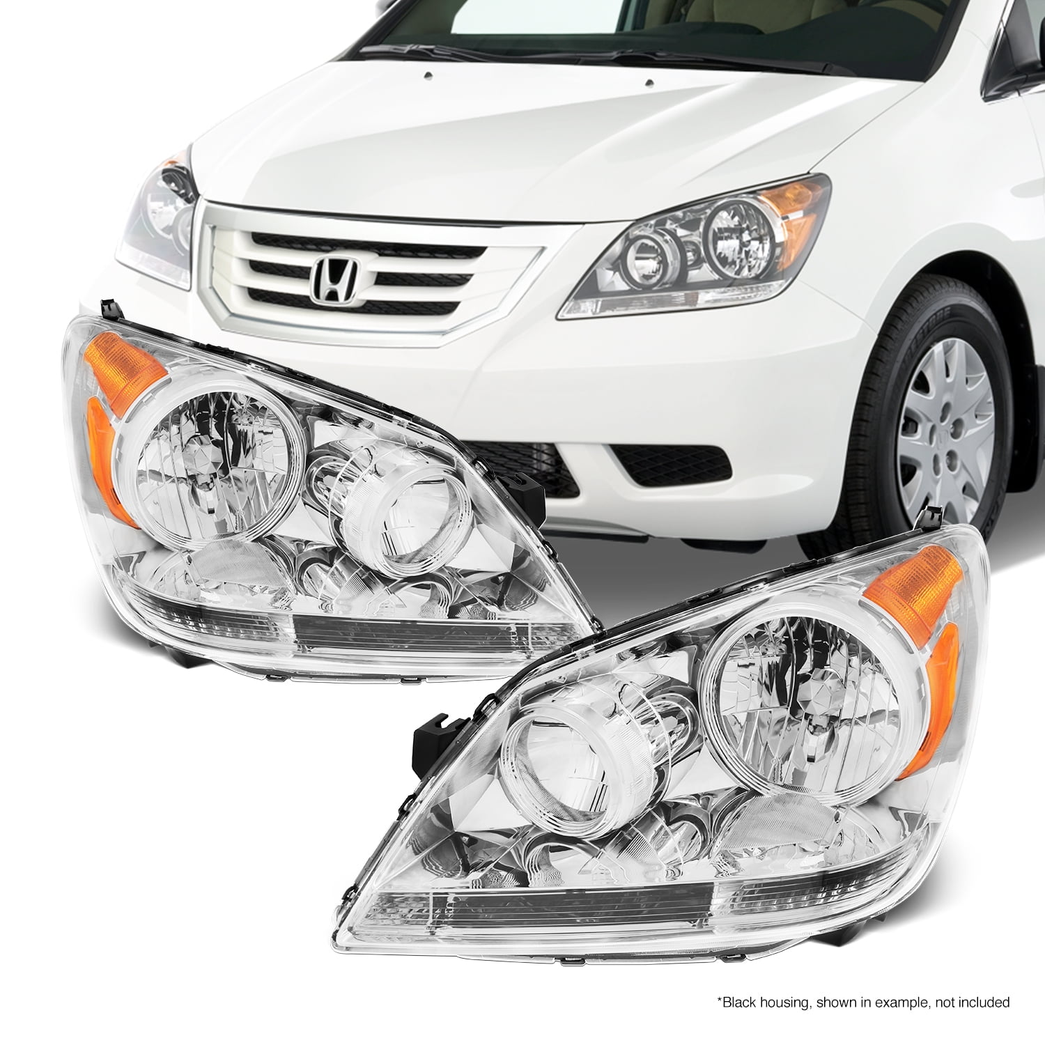 AKKON Fits 2008 2009 2010 Honda Odyssey Van Front Chrome Housing Headlights Headlamps
