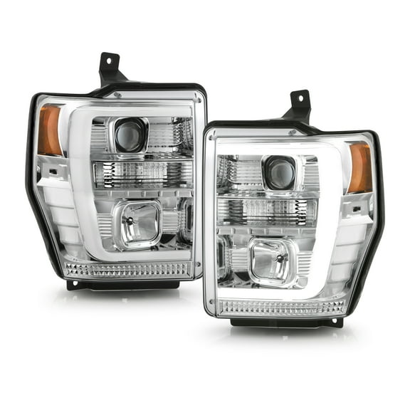 AKKON - Fits 2008-2010 Ford F250/F350/F450/F550 Super Duty LED Parking SwitchBack Tube Signal Projector Chrome Headlights Pair