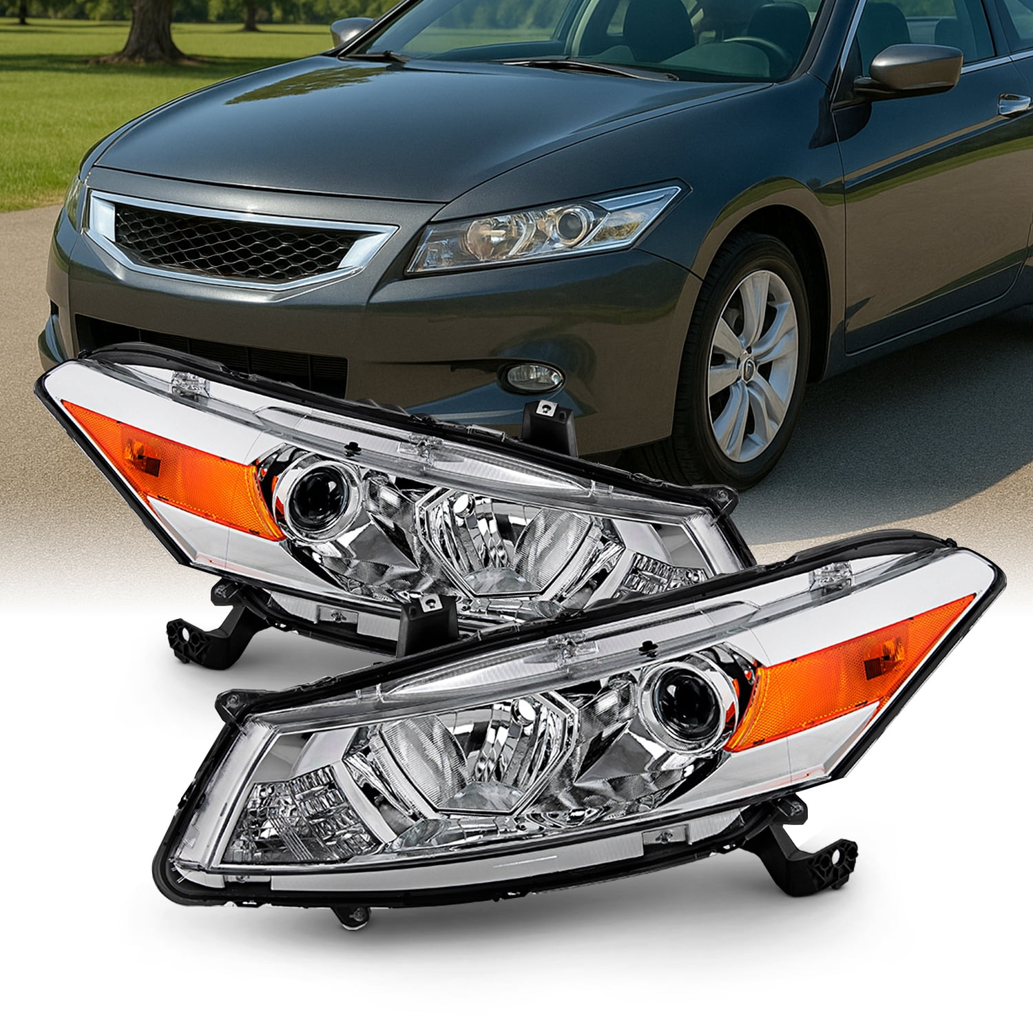 AKKON - Fits 2008-2012 Honda Accord 2Door Coupe Chrome Halogen Type Headlamps Driver+Passenger Headlights Pair