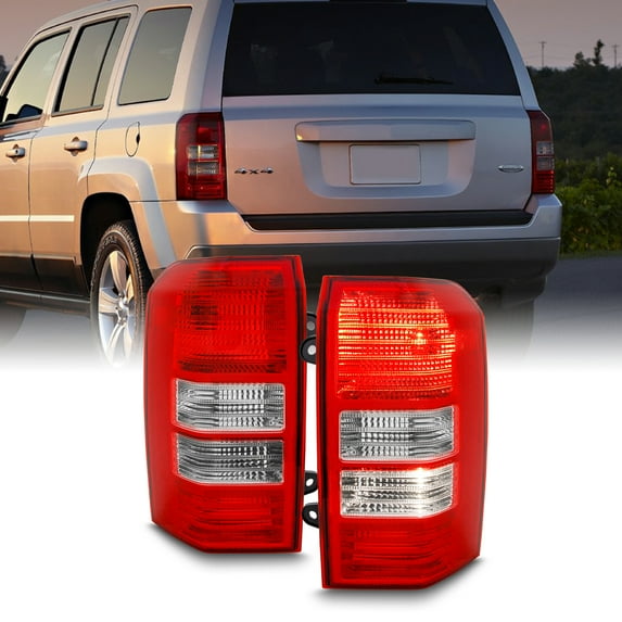 AKKON - Fits 2008-2013 Jeep Patriot Chrome Red Tail Lights Brake Lamps Pair Driver Left+Passenger Right