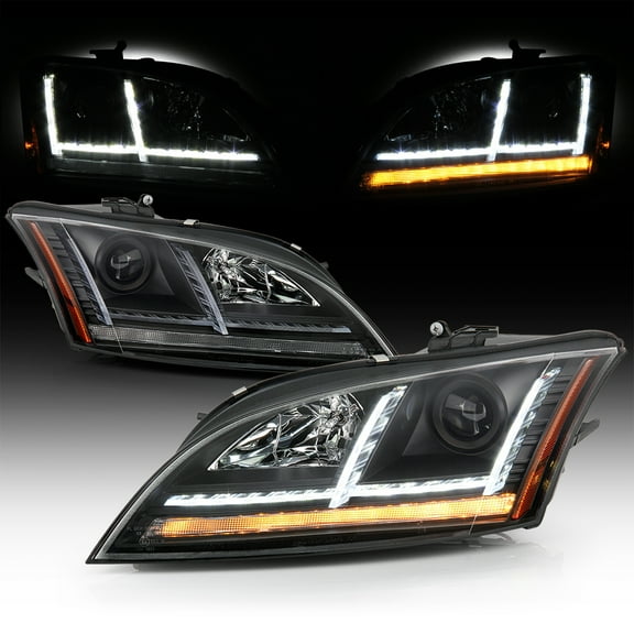AKKON - Fits 2008-2014 Audi TT Quattro [HID/Xenon w/AFS] LED Sequential Signal Bar Projector Black Headlights Pair Left + Right
