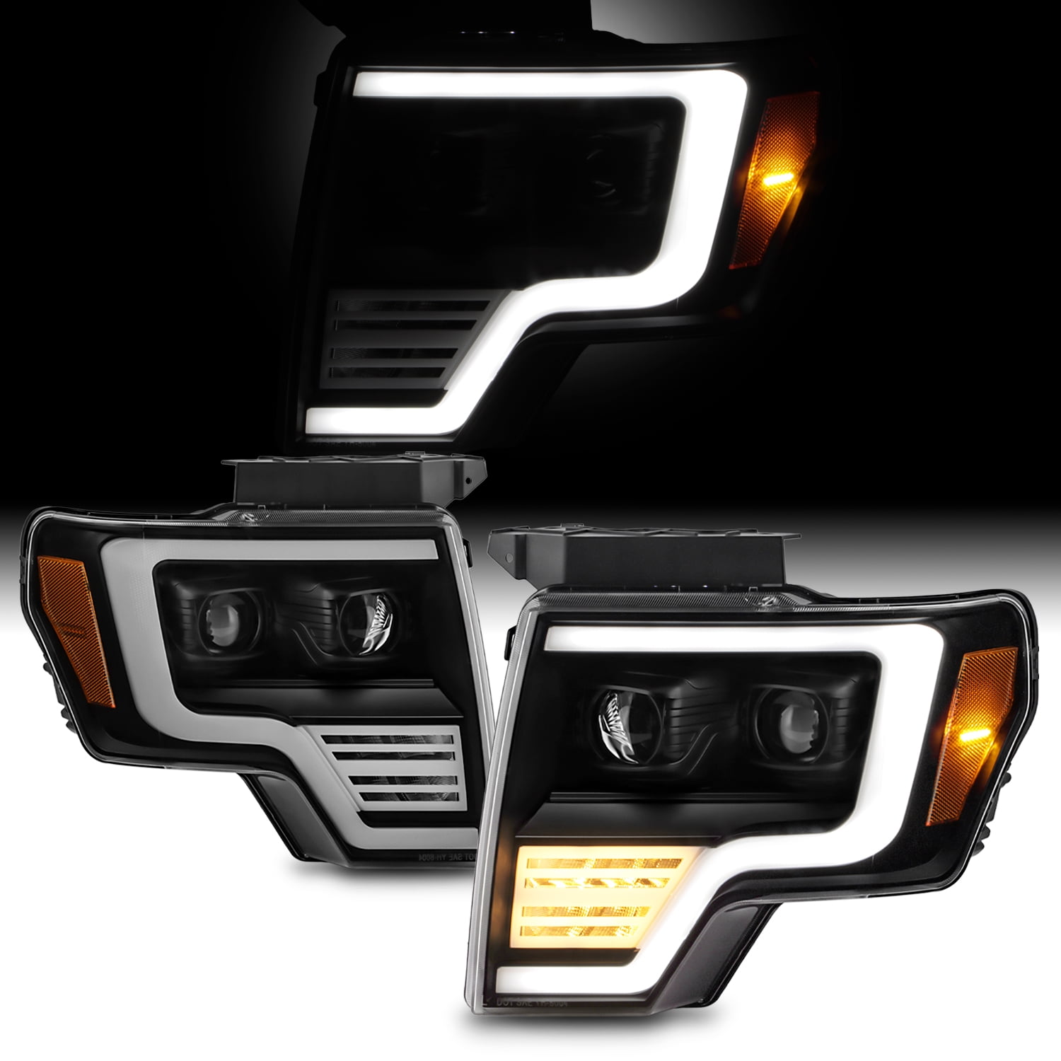 2009-2014 FORD F-150 PROJECTOR PLANK STYLE HEADLIGHTS BLACK W/ LED SIGNAL (FOR HALOGEN MODEL)