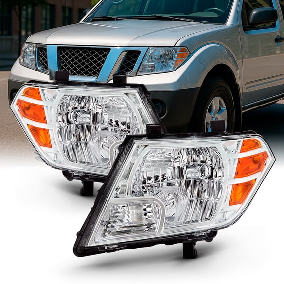 AKKON - Fits 2009-2021 Frontier Extended Crew Cab Pickup Truck [Halogen Style] Chrome Headlights w/ Amber Signal Pair Left+Right
