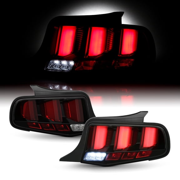 AKKON - Fits 2010 2011 2012 Ford Mustang [Red Tube] Black Tail Lamp Brake Lights w/ LED Sequential Turn Signal Pair Left+Right