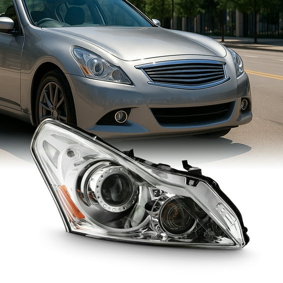 AKKON - Fits 2010-2013 G37 / 11-12 G25 / 2015 Q40 Sedan 4-Door [HID/Xenon Type] Projector Chrome Headlight Passenger Right Side