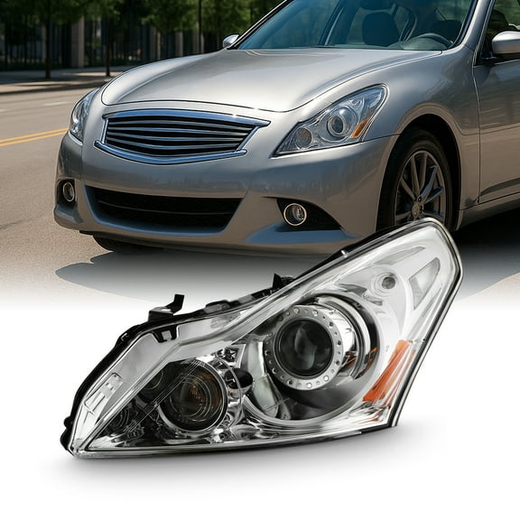 AKKON - Fits 2010-2013 G37 / 2011-2012 G25 / 2015 Q40 Sedan 4-Door [HID/Xenon Type] Projector Chrome Headlight Driver Left Side