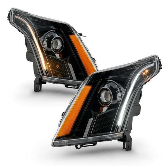 AKKON - Fits 2010-2016 Cadillac SRX [Halogen Type] Projector Black Headlights Pair w/ Dual LED DRL Switch Signal Lamp