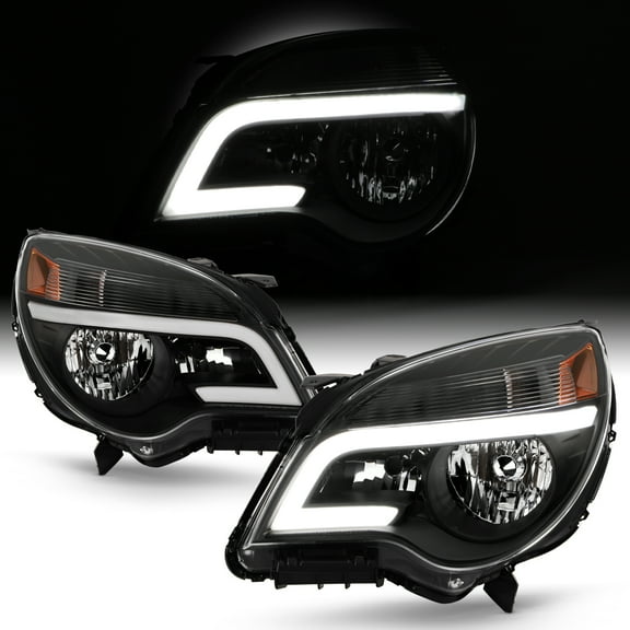 AKKON - Fits 2010-2017 Chevy Equinox LT / LS [LED Tube Running] Projector Black Headlights Pair Driver + Passenger Replacement
