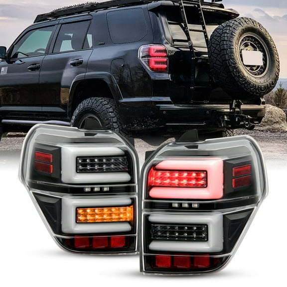 AKKON - Fits 2010-2022 Toyota 4Runner [Full LED] Tube Bar DRL Running Reverse Black Tail Lights Pair w/ Sequential Turn Signal