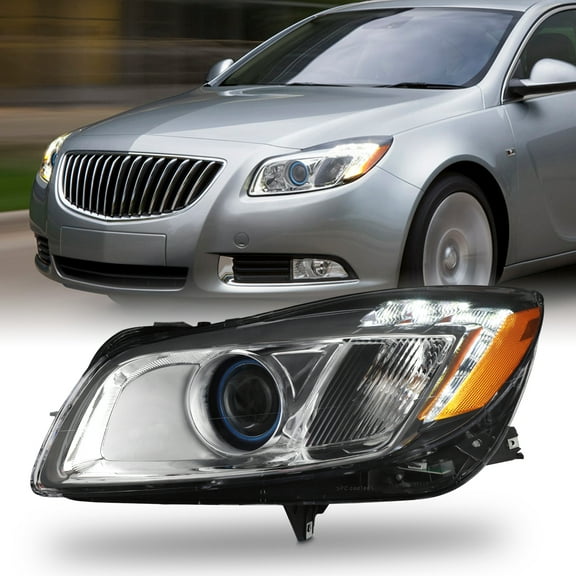 AKKON - Fits 2011-2013 Buick Regal [HID Type] Projector [Blue Ring] Black Headlight w/ LED DRL Running Lamp Driver Left