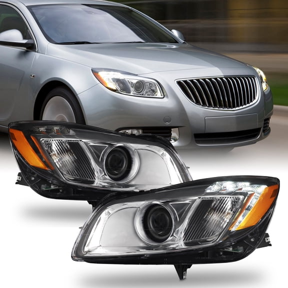AKKON - Fits 2011-2013 Buick Regal [HID Type] Projector [Clear Ring] Black Headlights w/ LED DRL  Pair Driver+Passenger