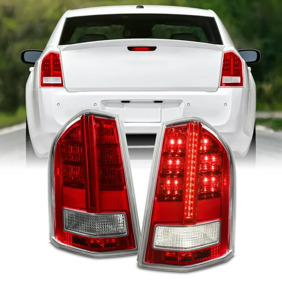 AKKON - Fits 2011-2013 Chrysler 300 Base Limited S Model LED Running Brake Signal Chrome Red Tail Lights Pair Left+Right