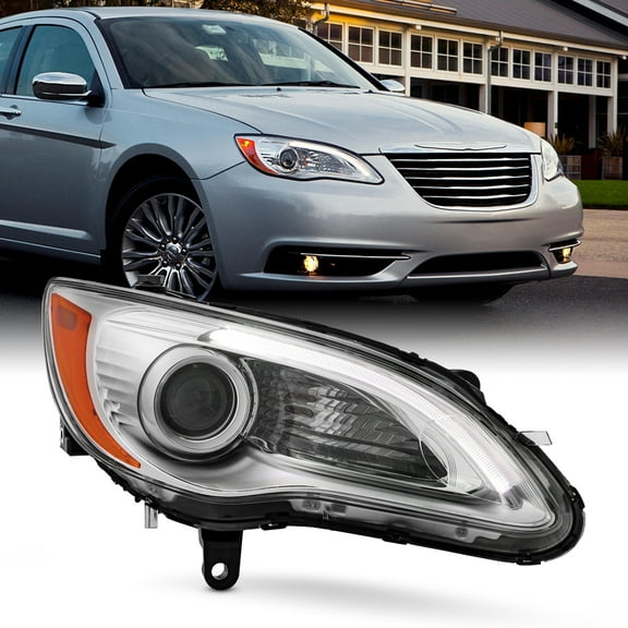 AKKON - Fits 2011-2014 Chrysler 200 [Halogen Type] Projector Chrome Headlight Passenger Right Side w/ LED DRL Running