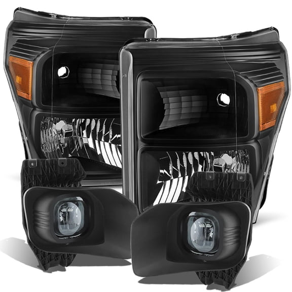 AKKON - Fits 2011-2016 Ford F250 F350 F450 F550 Super Duty Black Headlights Smoked Bumper Fog Lights Lamps