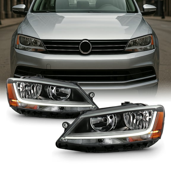 AKKON - Fits 2011-2016 Volkswagen Jetta Sedan Non-DRL 2017-2018 Jetta LED DRL Model [Halogen Type] Black Headlight Pair LH+RH
