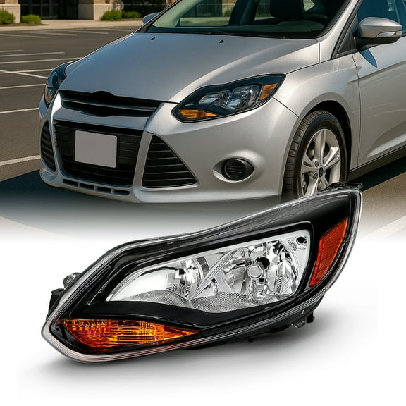 AKKON - Fits 2012 2013 2014 Ford Focus 4Door Sedan Hatchback [Halogen Type] Black Trim Headlight Driver Left Replacement