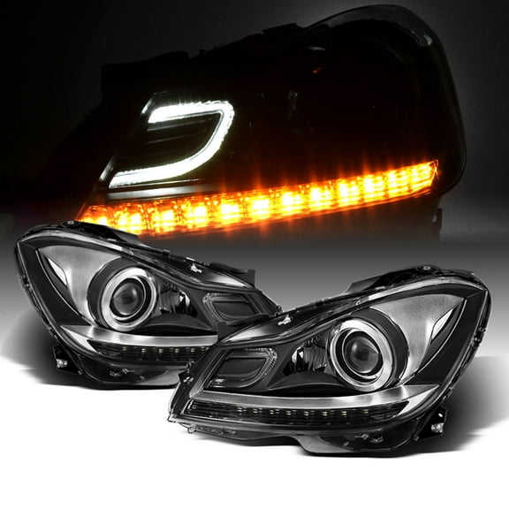 AKKON - Fits 2012 2013 2014 Mercedes W204 C-Class 2015 Benz C250 C350 AMG Projector LED DRL Black Headlights Pair Left+Right