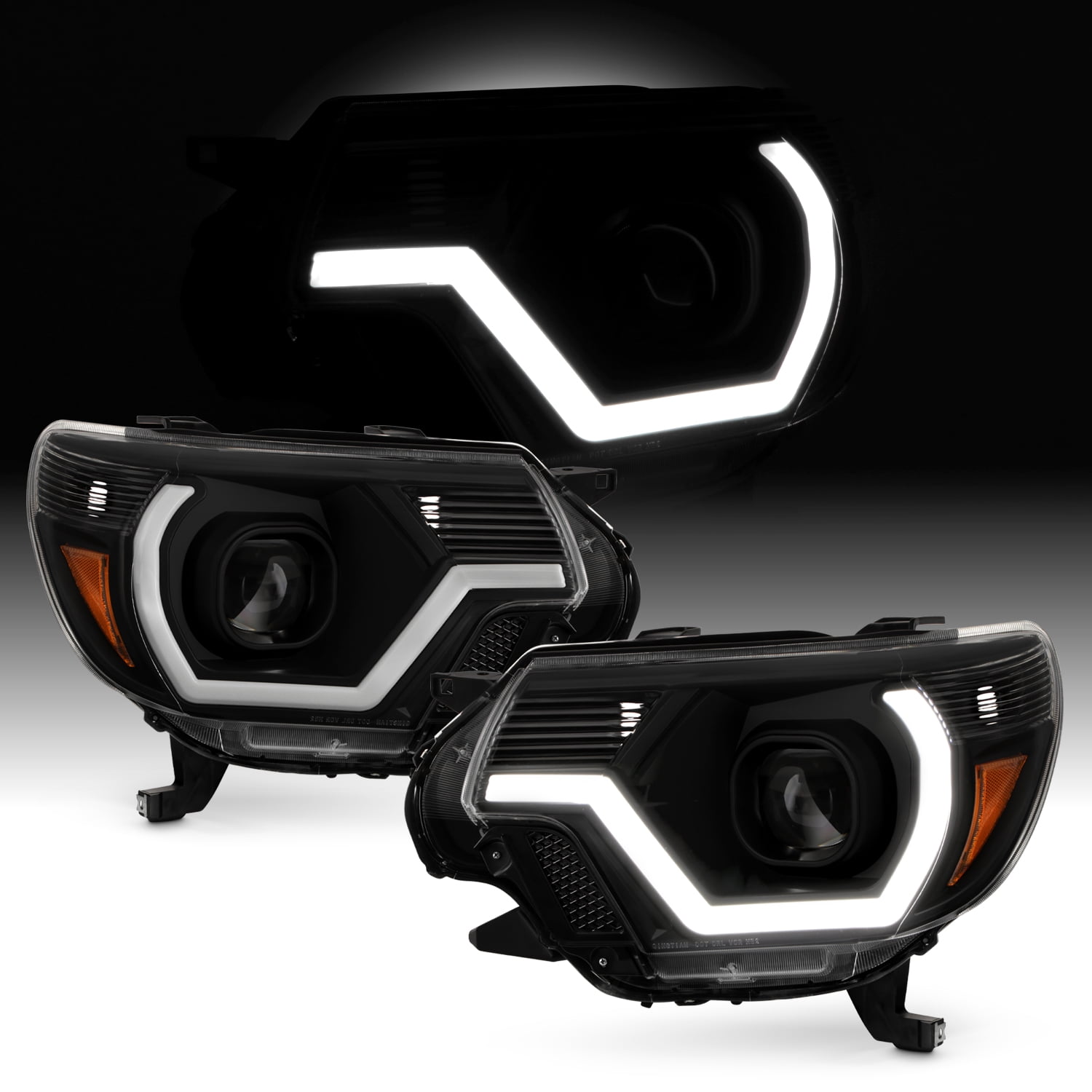 AKKON - Fits 2012-2015 Toyota Tacoma Pickup Truck [LED Tube Parking] Projector Black Headlights Pair Left+Right Replacement