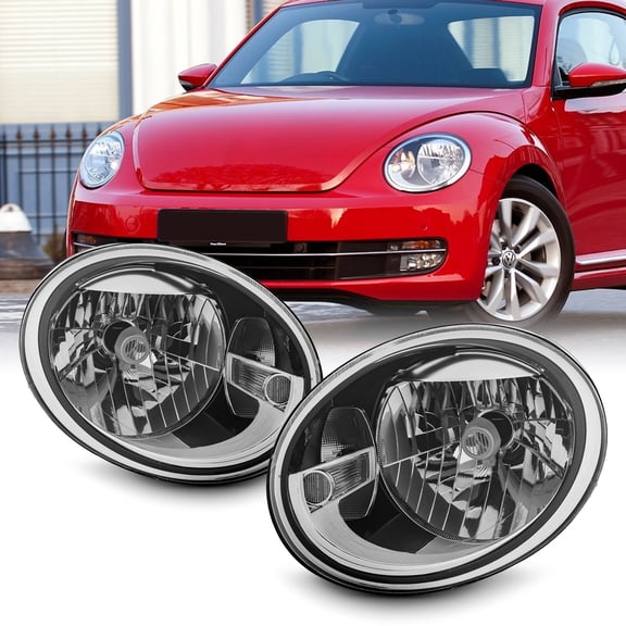 AKKON - Fits 2012-2019 Volkswagen VW Beetle [Halogen Type] Chrome Headlight Headlamp Pair Driver+Passenger Replacement
