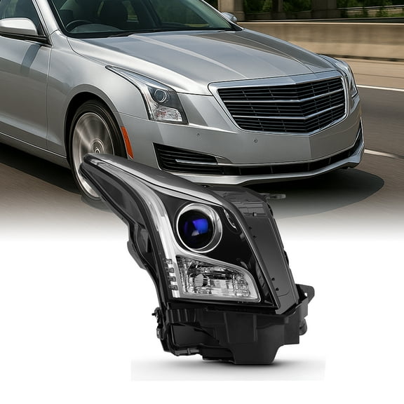 AKKON - Fits 2013 2014 2015 2016 2017 2018 Cadillac ATS Sedan [Halogen Type] Projector Chrome Headlight Passenger Right headlamp