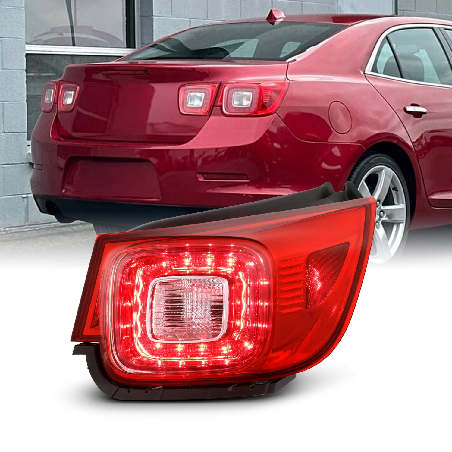 AKKON - Fits 2013 2014 2015 Chevy Malibu LTZ 2016 Limited LTZ Sedan LED Chrome Red Tail Light Brake Lamp Outer Passenger Right