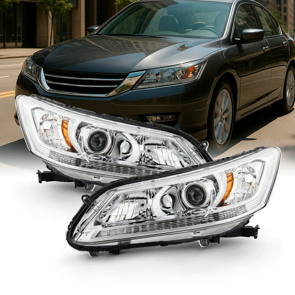 AKKON - Fits 2013 2014 2015 Honda Accord 4Door Sedan [Halogen Type] Chrome Clear Headlights Pair Left Driver+Right Passenger