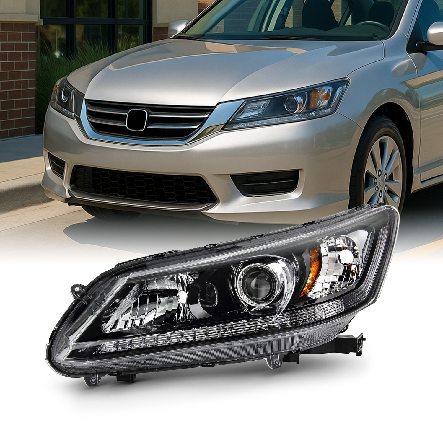 Pair Halogen Headlights For 2013-2015 Honda Accord – Black Housing, Clear Lens (No Bulbs)