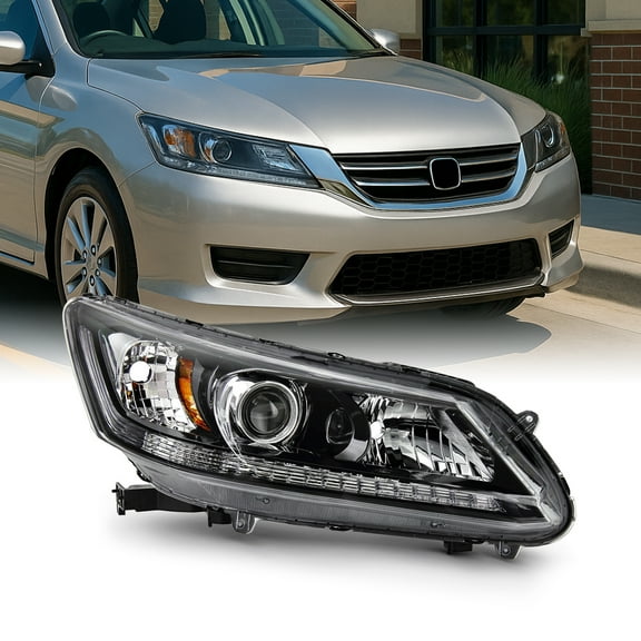 AKKON - Fits 2013 2014 2015 Honda Accord 4Door Sedan without LED DRL Model [Halogen Type] Black Clear Headlight Passenger Right