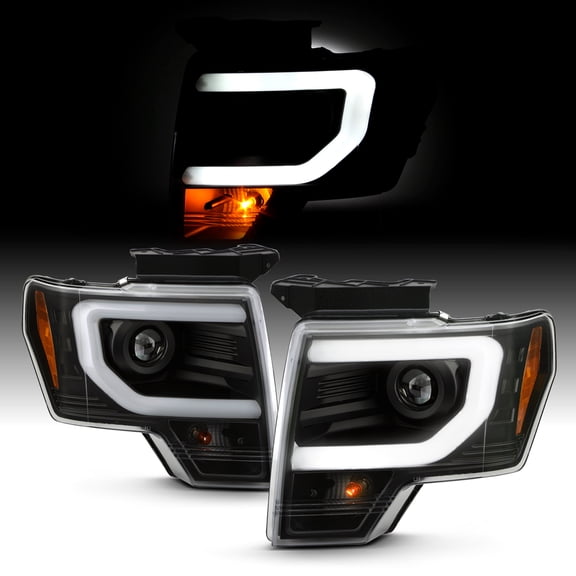 AKKON - Fits 2013-2014 Ford F-150 HID/Xenon Type Projector Black Headlights w/ LED Tube Bar Running Parking Lamp Pair Left+Right