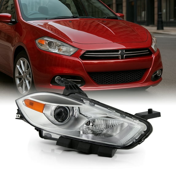 AKKON - Fits 2013-2016 Dodge Dart [Halogen Type] Projector Chrome Headlight Headlamp Passenger Right Side w/ Chrome Bezel Model