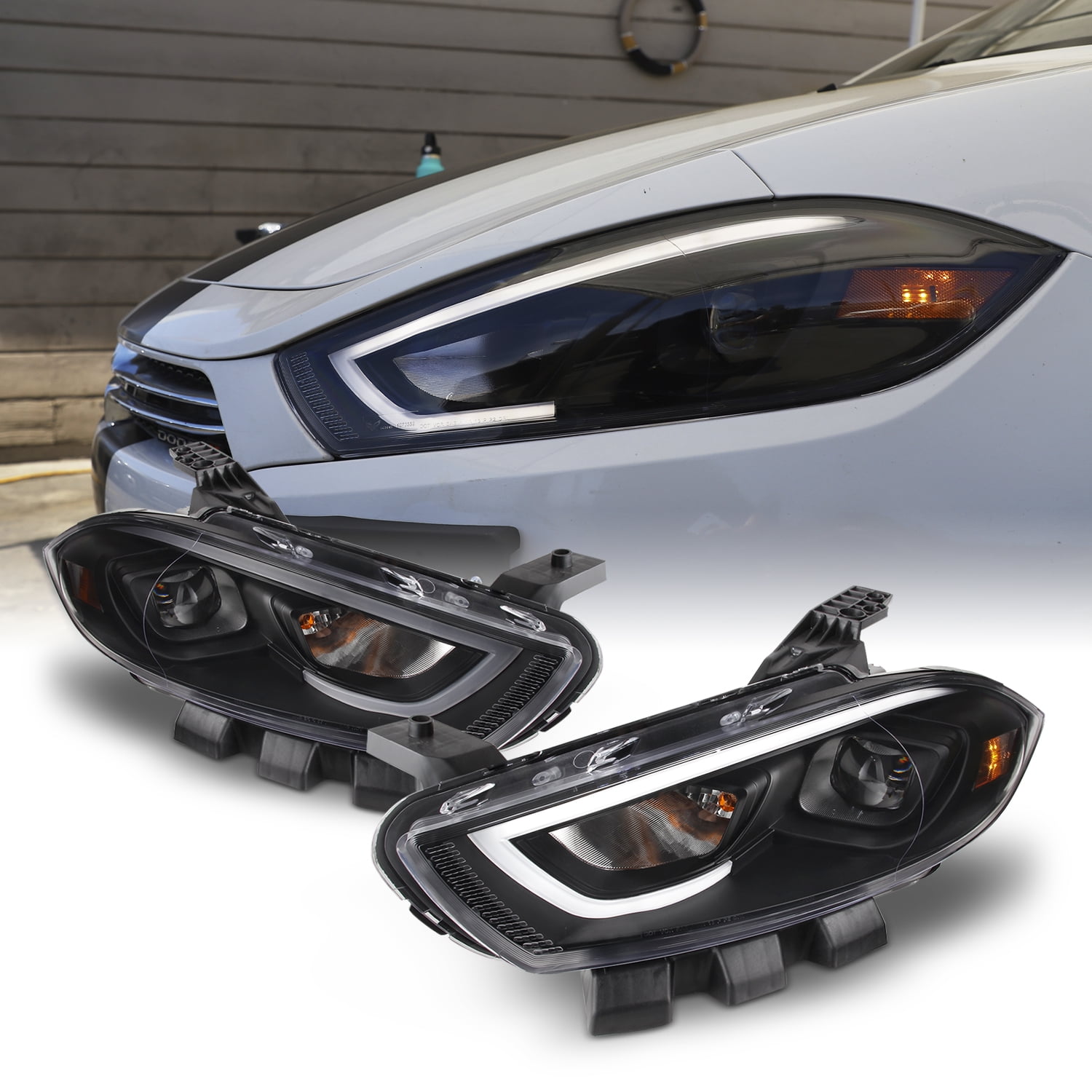 Dodge Dart 2013-2016 LED Projector Headlights DRL Tube, Black Housing
