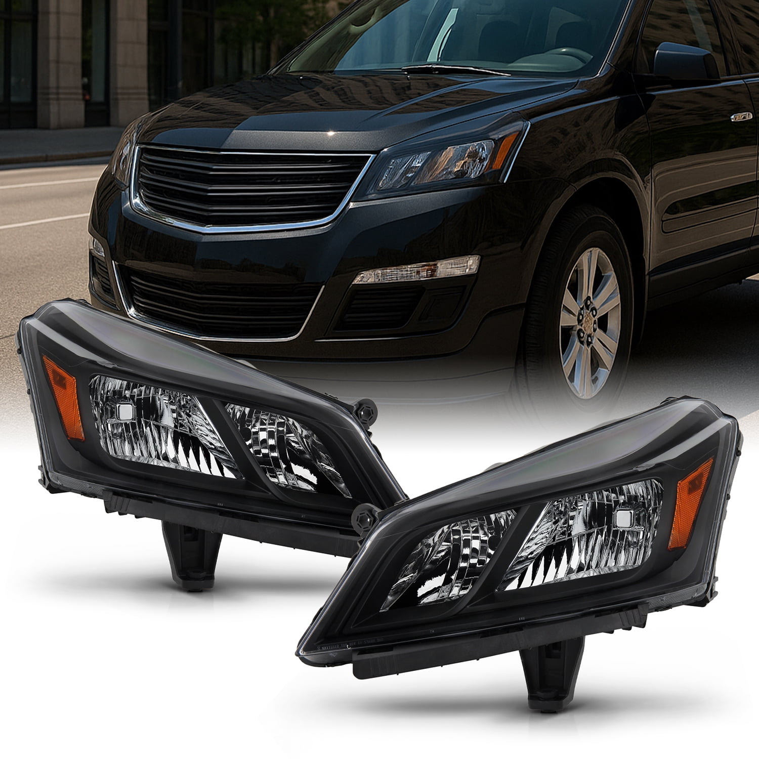 AKKON - Front Assembly Black Headlights Pair for Halogen Type 2013-2017 ...