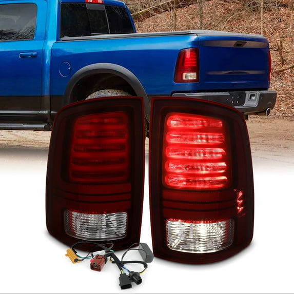 AKKON - Fits 2009-2018 RAM 1500/2500/3500 LED Signal Side Marker Red Smoked Tail Brake Lights Pair +Wire Harness