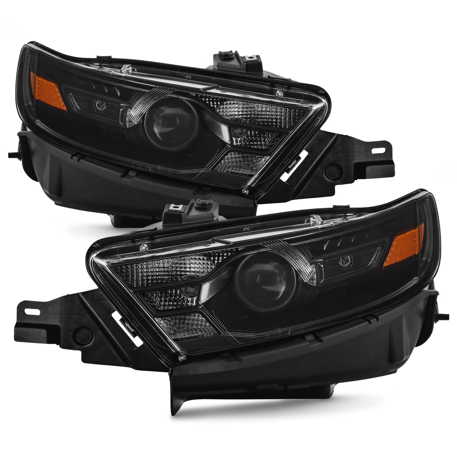 For 2013-2019 Ford Taurus Halogen Projector Headlights – Black Housing, Clear Lens, SAE DOT, Bulbs Included