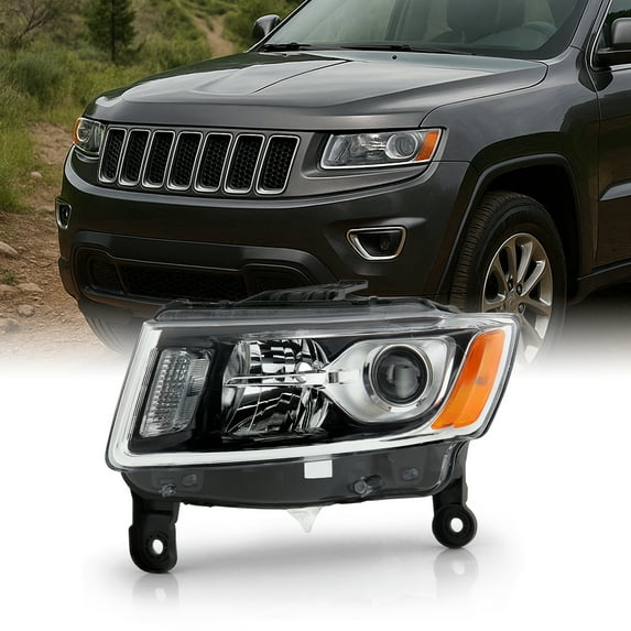 AKKON - Fits 2014 2015 2016 JEEP Grand Cherokee [Halogen Type] Projector Chrome Headlight Headlamp Driver Left Side Replacement