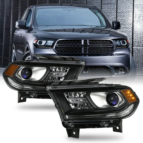AKKON - Fits 2014-2017 Dodge Durango [Halogen Type] Projector Black Headlights Pair Driver+Passenger w/o DRL LED Models