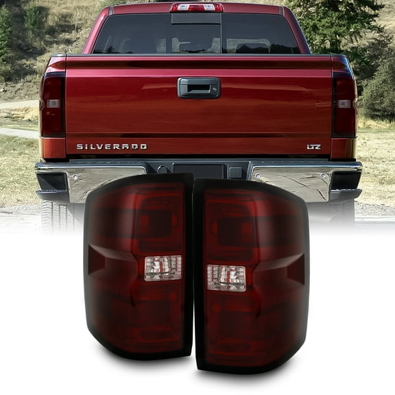AKKON - Fits 2014-2018 Chevy Silverado 1500 / 2500HD GMC Sierra 3500HD Dually Red Smoked Tail Lamp Brake Lights Pair