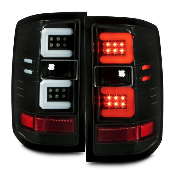 AKKON - Fits 2014-2019 Chevy Silverado 1500 15-19 2500HD/ 3500HD Sierra 3500 HD C-Tube LED Black Tail Lights Brake Lamp Pair