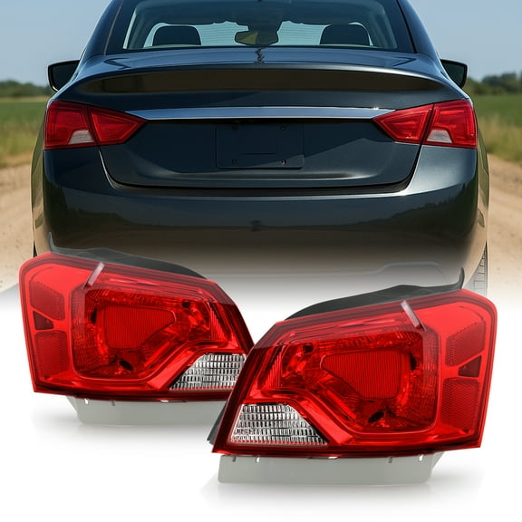 AKKON - Fits 2014-2020 Chevy Impala Sedan Chrome Red Tail Lights Brake Lamp Outer Pair Driver Left+Passenger Right Replacement
