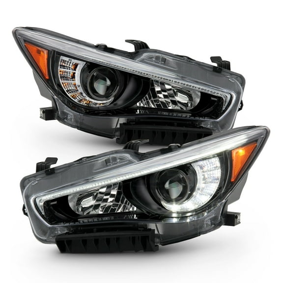 AKKON - Fits 2014-2022 InFiniti Q50 w/o AFS LED Projector Black Headlights Pair Driver Left + Passenger Right