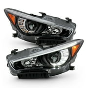 AKKON - Fits 2014-2022 InFiniti Q50 w/o AFS LED Projector Black Headlights Pair Driver Left + Passenger Right