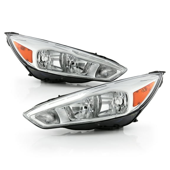 AKKON - Fits 2015 2016 2017 2018 Ford Focus Halogen Type Chrome Headlights w/ LED DRL Tube Pair Driver Left + Passenger Right