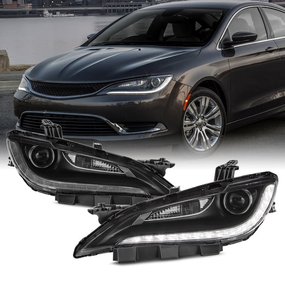 AKKON - Fits 2015 2016 2017 Chrysler 200 [Halogen Type] Projector Black Trim Headlights Pair Driver+Passenger w/ LED DRL
