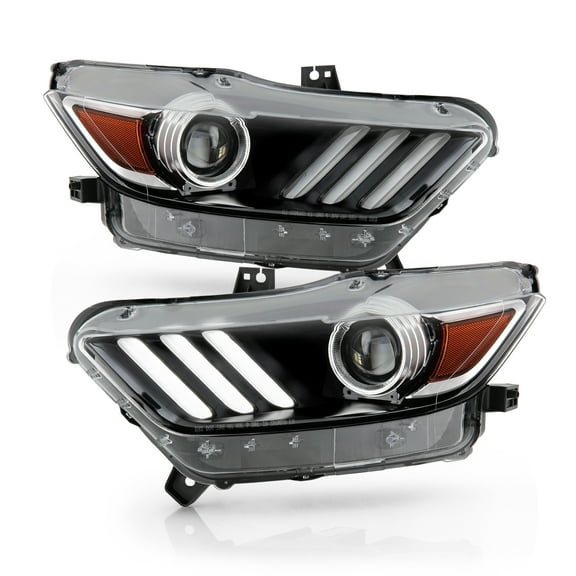 AKKON - Fits 2015 2016 2017 Ford Mustang [HID/Xenon] DRL LED Tube Projector Black Headlights Pair Driver Left + Passenger Right