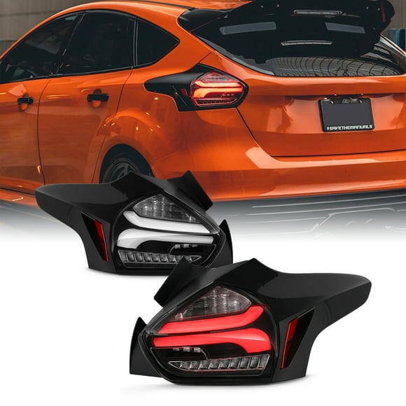 AKKON - Fits 2015-2017 Ford Focus Hatchback Model [LED Sequential] Turn Signal Tube Bar Black Tail Brake Lights Left+Right Pair