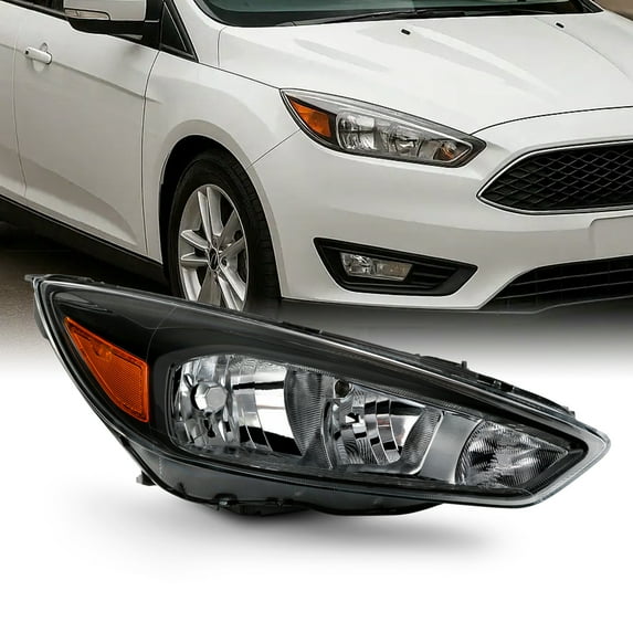AKKON - Fits 2015-2018 Ford Focus S | SE | ST Model [Halogen Type] Black Headlight [w/o DRL LED Function] Passenger Right Side