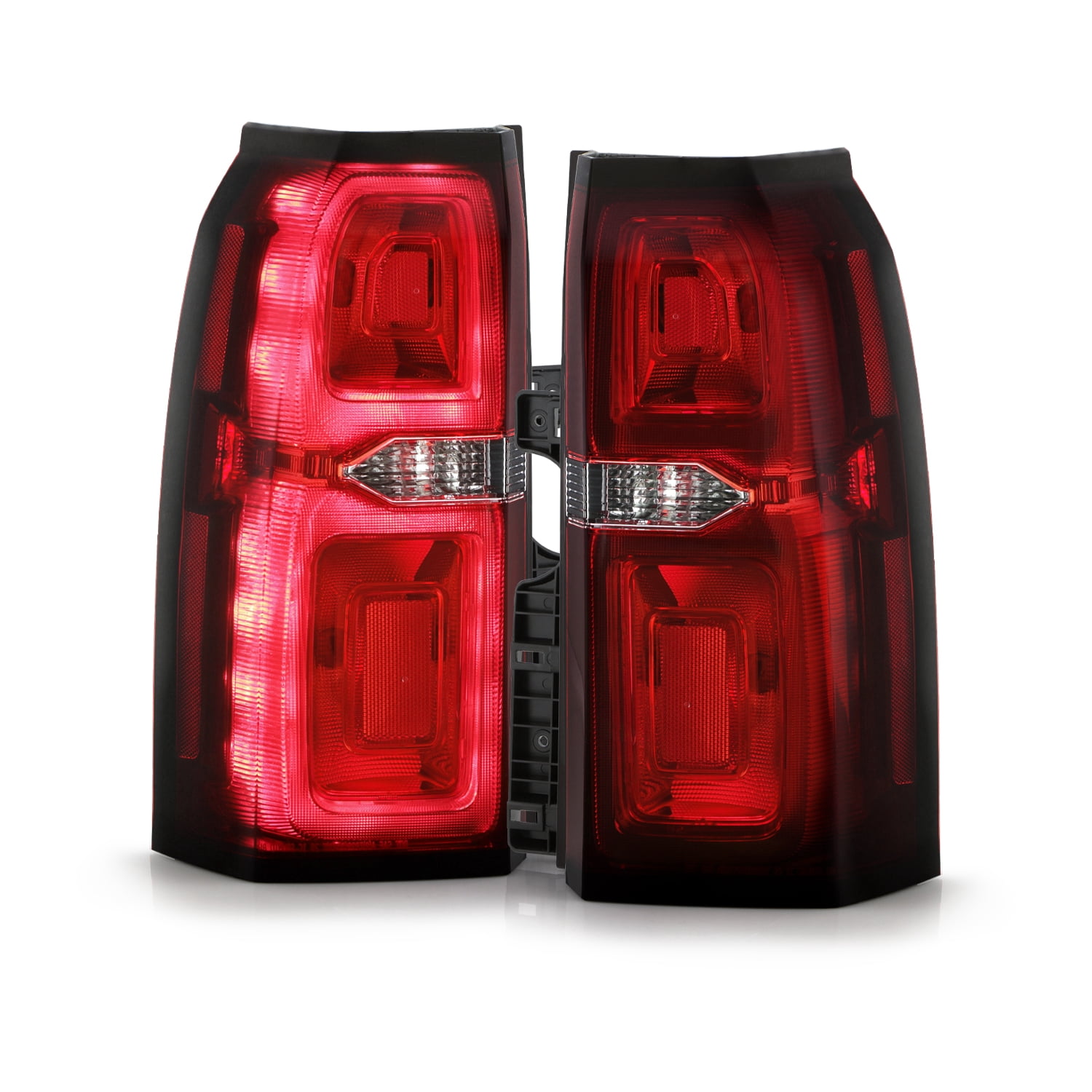 AKKON - Fits 2015-2020 Chevy Suburban Tahoe Pickup LED Running Chrome Red Tail Lights Brake Lamp Outer Pair Driver+Passenger