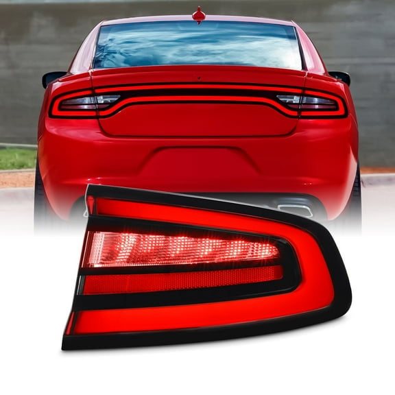 AKKON - Fits 2015-2022 Dodge Charger LED Tube DRL Running Chrome Red Clear Tail Light Brake Lamp Outer Passenger Right