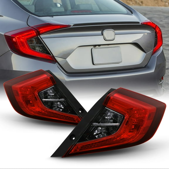 AKKON - Fits 2016 2017 2018 2019 2020 2021 Honda Civic Sedan US Built Red Smoked Outer Tail Lights Pair Driver Left+Passenger Right